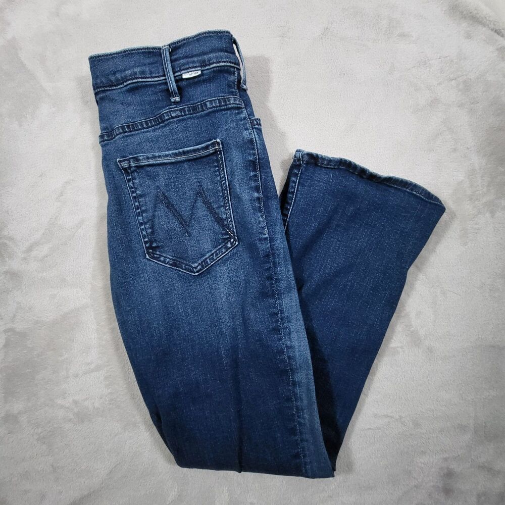MOTHER The Hustler Ankle Jeans Womens 31 High Rise Flare Stretch Blue Denim